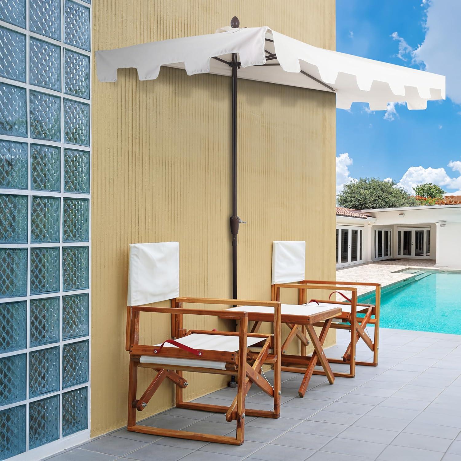 JONATHAN Y Sidney 9 ft. Classic MidCentury Rectangular Half Market Patio Umbrella with Crank, Wind Vent and UV Protection in Cream/White