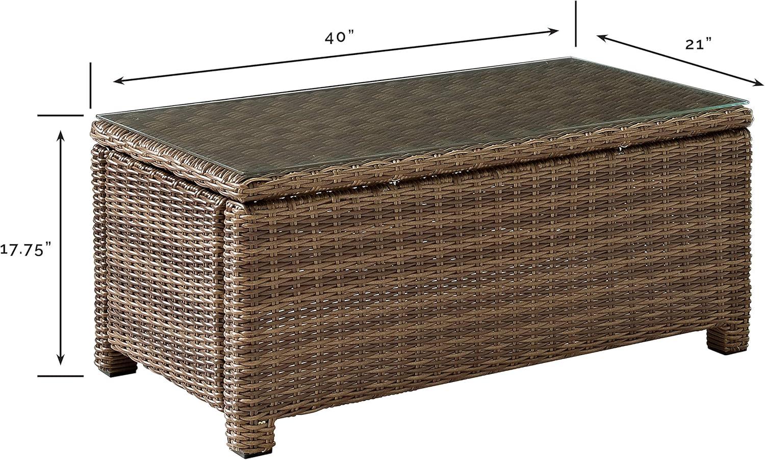 Bradenton Outdoor Wicker Coffee Table: Weathered Brown, Tempered Glass Top, UV-Resistant - Crosley