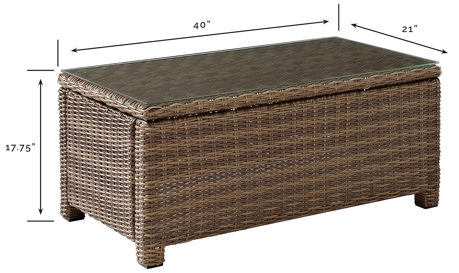 Bradenton Outdoor Wicker Coffee Table: Weathered Brown, Tempered Glass Top, UV-Resistant - Crosley