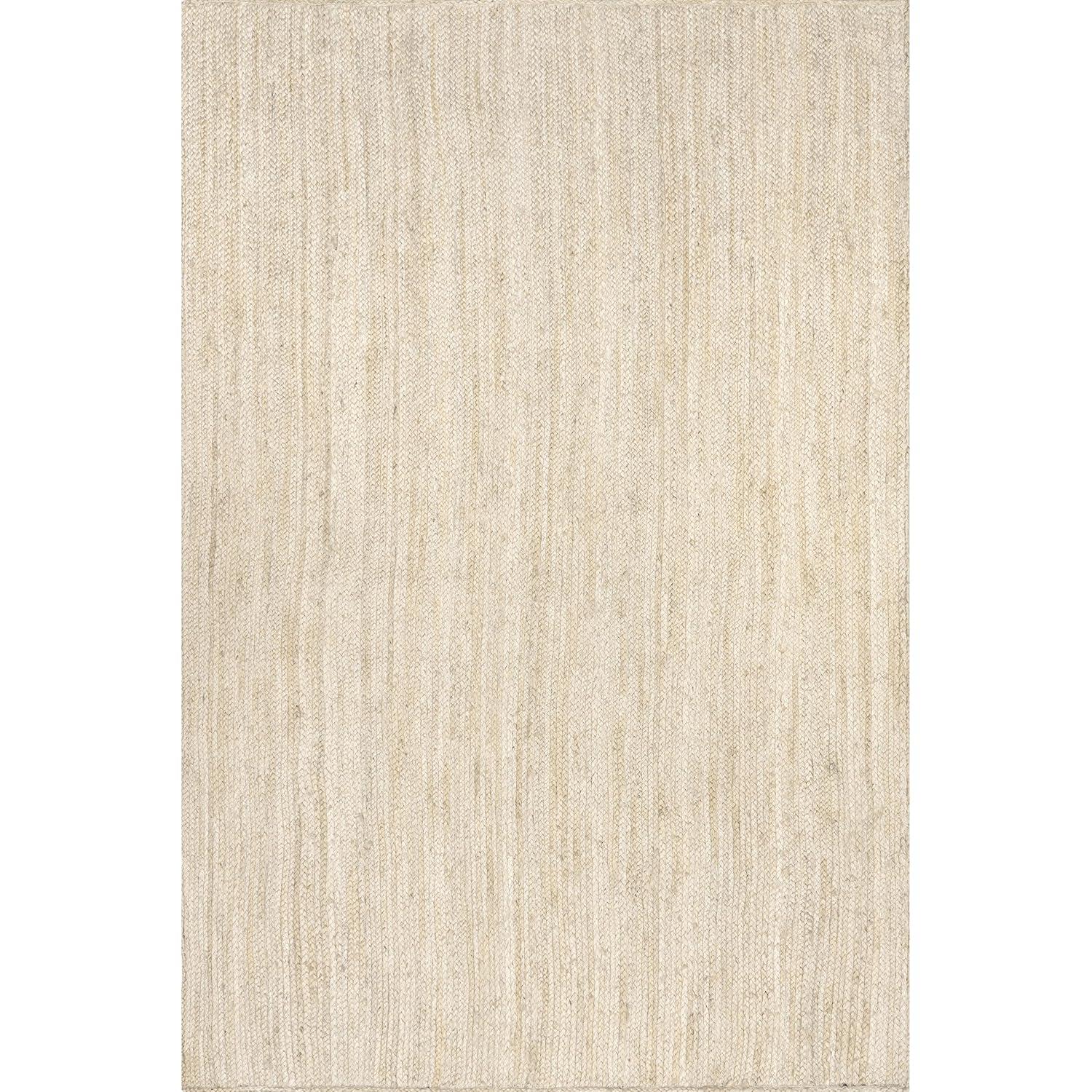 Nuloom 10 Square Rigo Jute Hand Woven Indoor Area Rug, Off White, Solid Farmhouse Design, Natural Fiber Bedroom, Living Room, Kitchen,