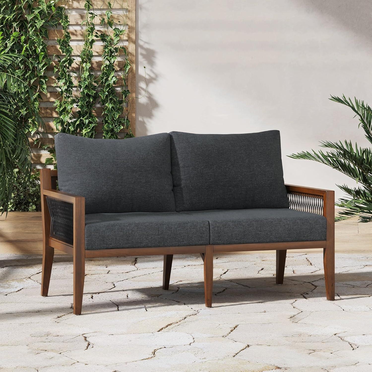 Nathan James Freya Bohemian Wood Outdoor Patio Loveseat Dark Gray