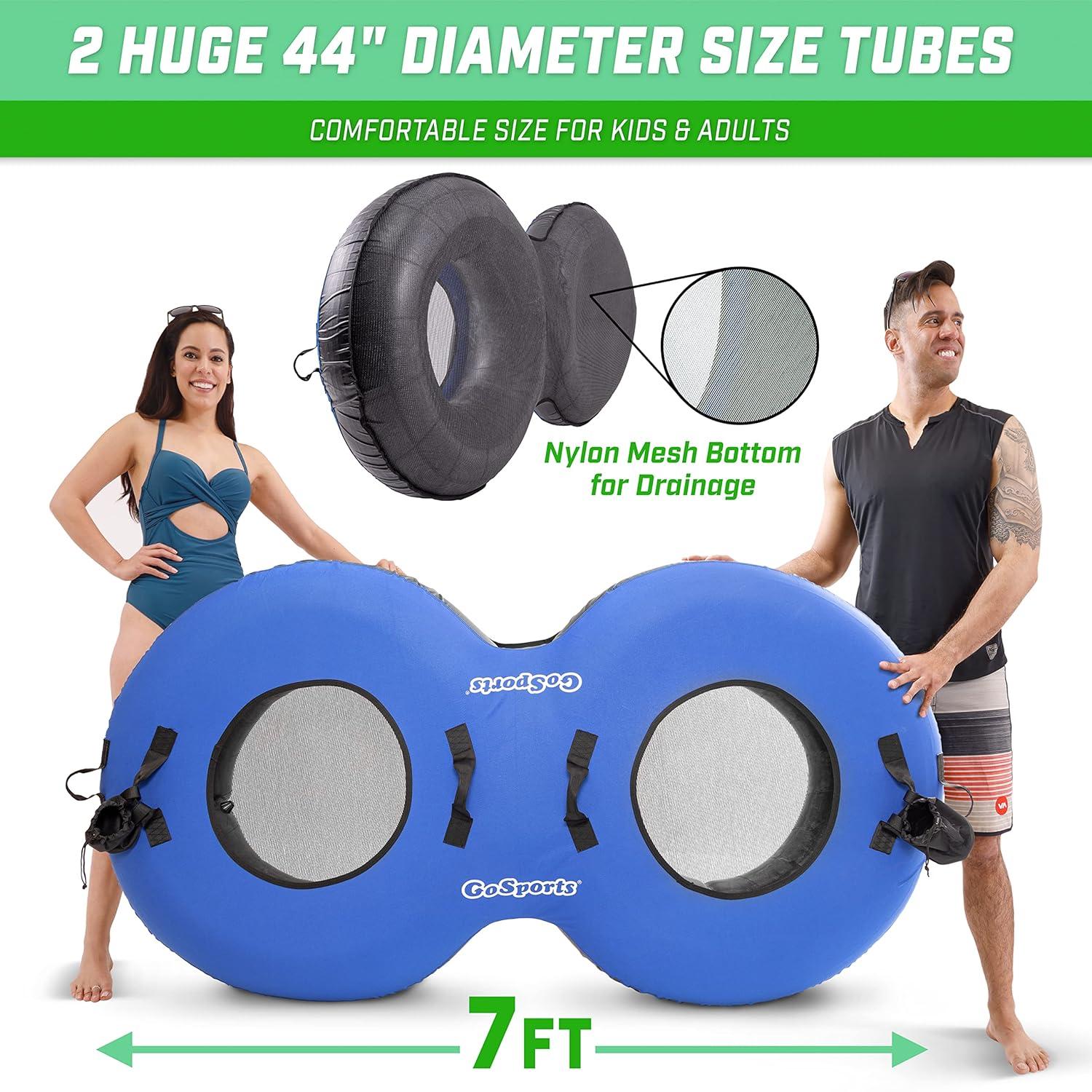 GoSports Heavy-Duty 2 Person Floating River Tube with Premium Canvas Cover-Commercial Grade Double River Tube-Blue