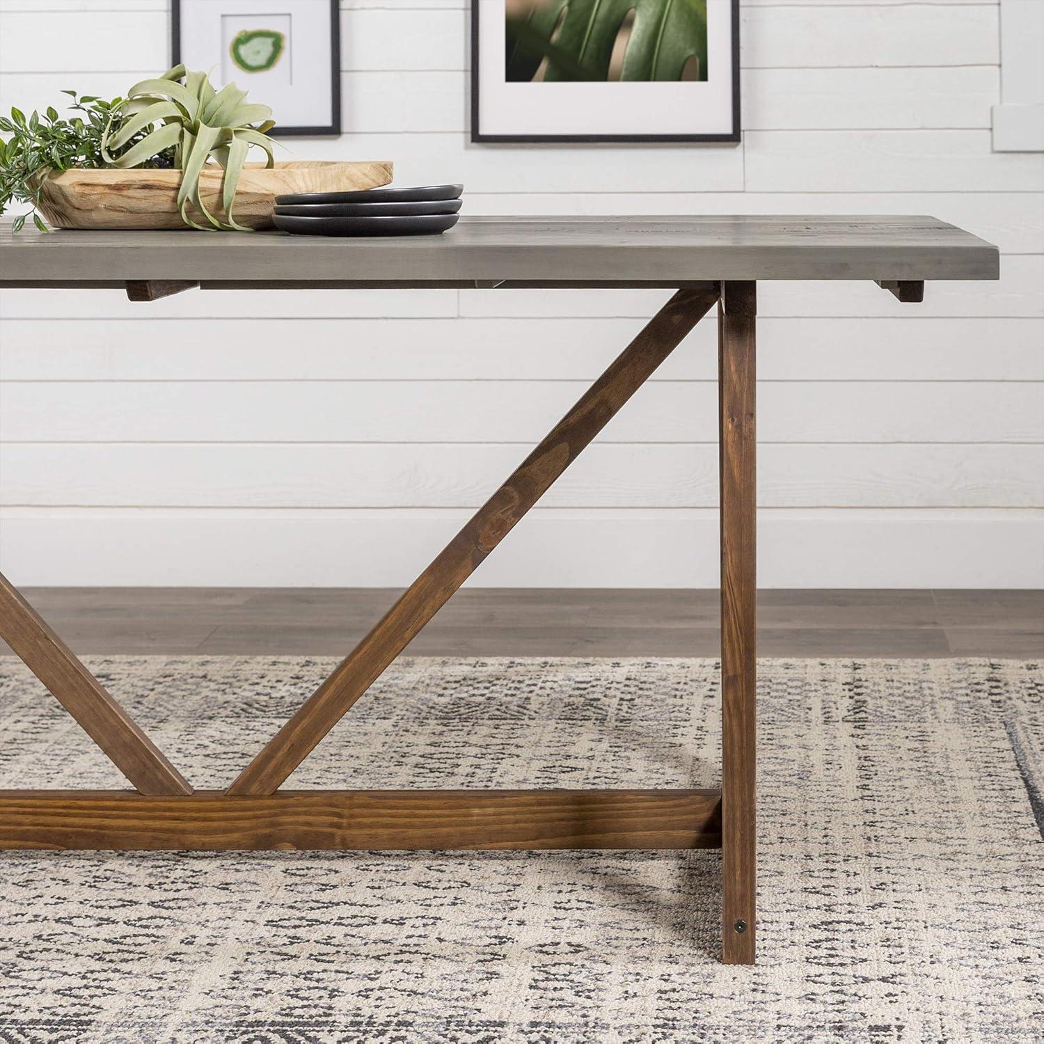 Walker Edison Modern Solid Wood Trestle Dining Table, Grey/Brown