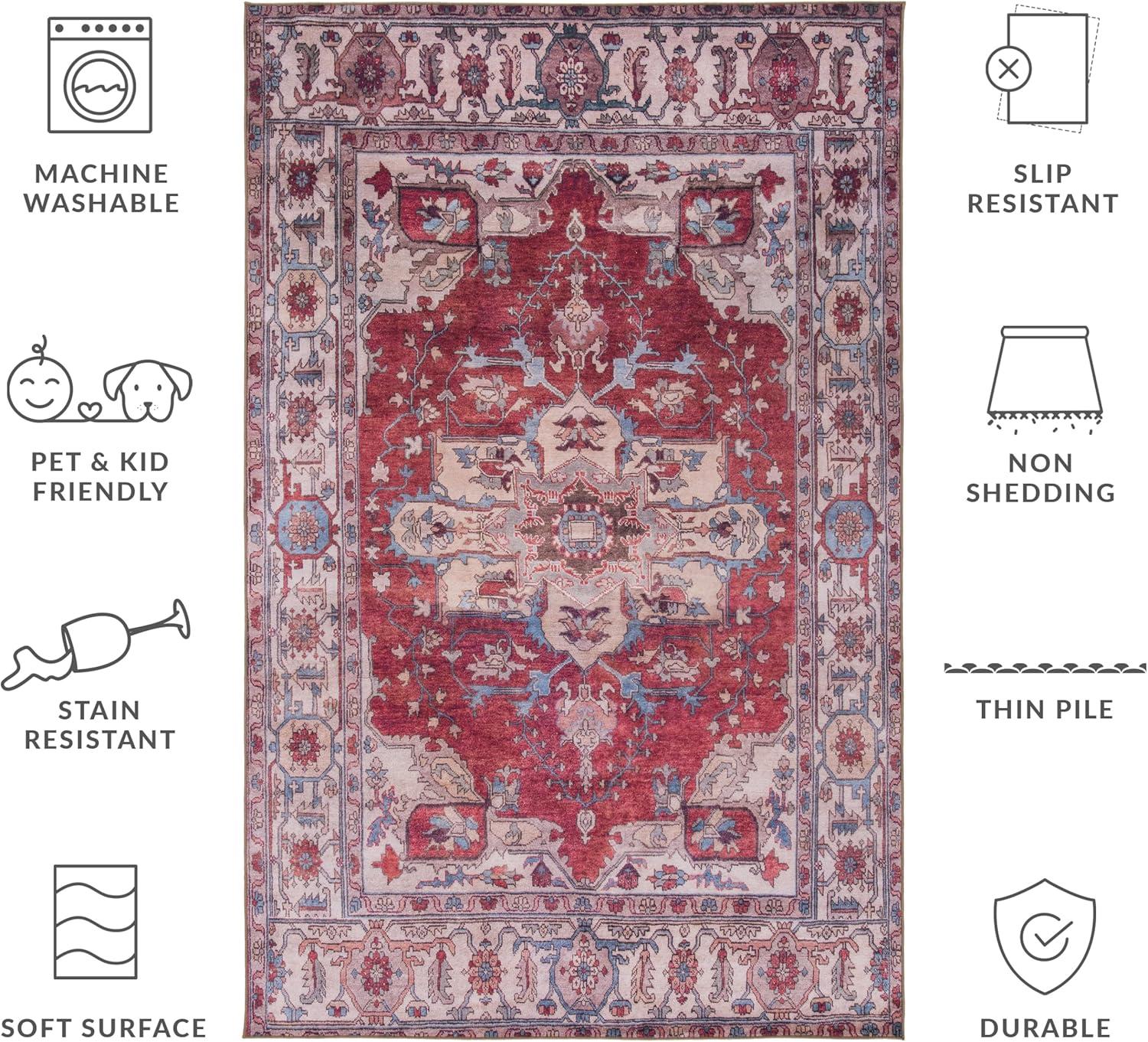 Tucson TSN106 Power Loomed Machine Washable Area Rug - Red/Beige - 6'6"x9' - Safavieh.
