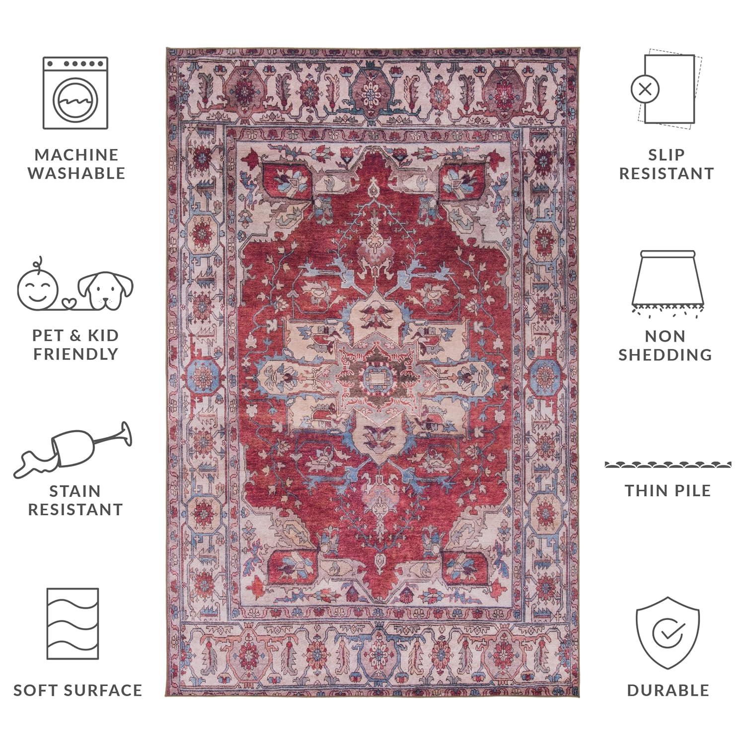 Tucson TSN106 Power Loomed Machine Washable Area Rug - Red/Beige - 6'6"x9' - Safavieh.