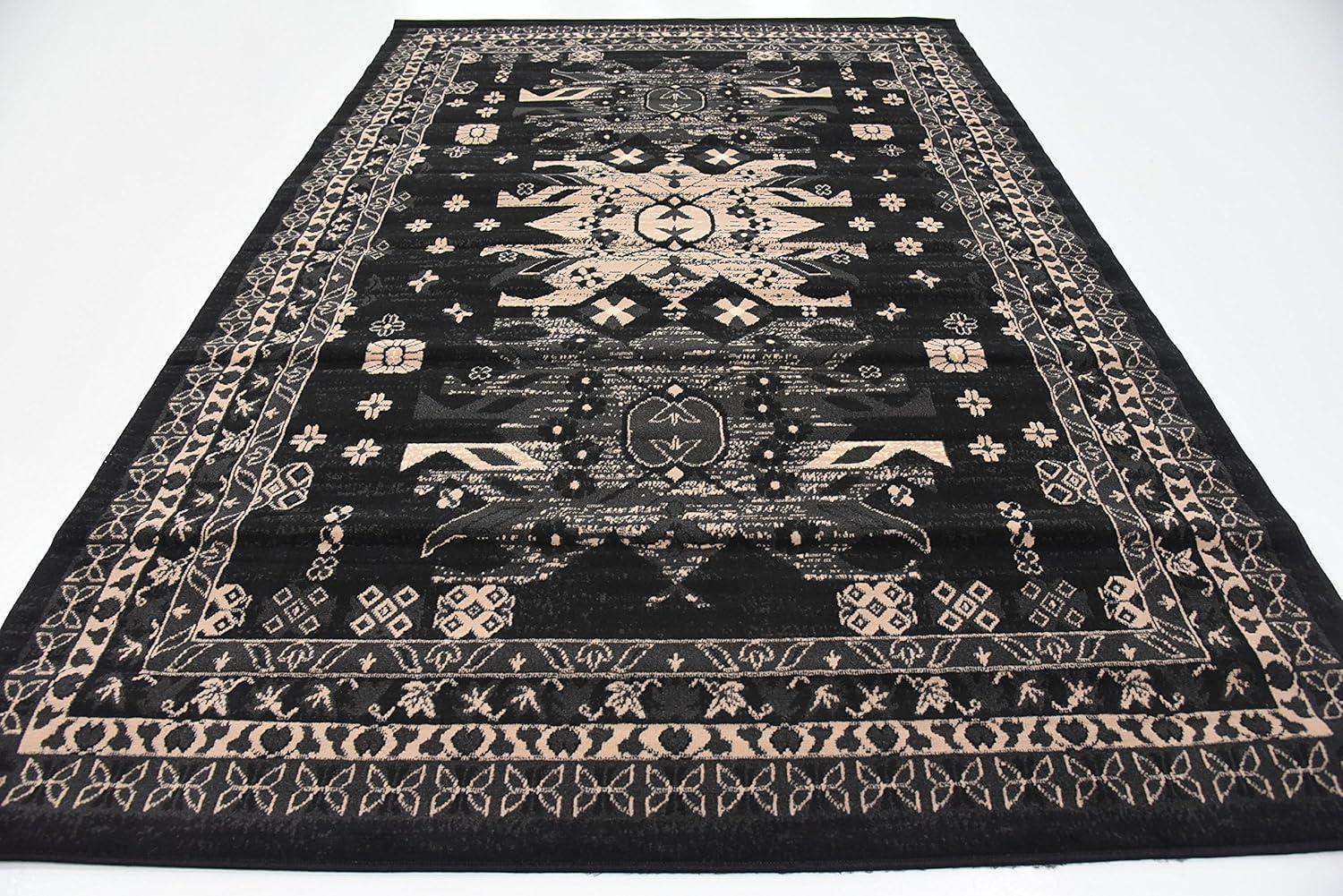 Black and Gray 6' x 9' Synthetic Rectangular Area Rug