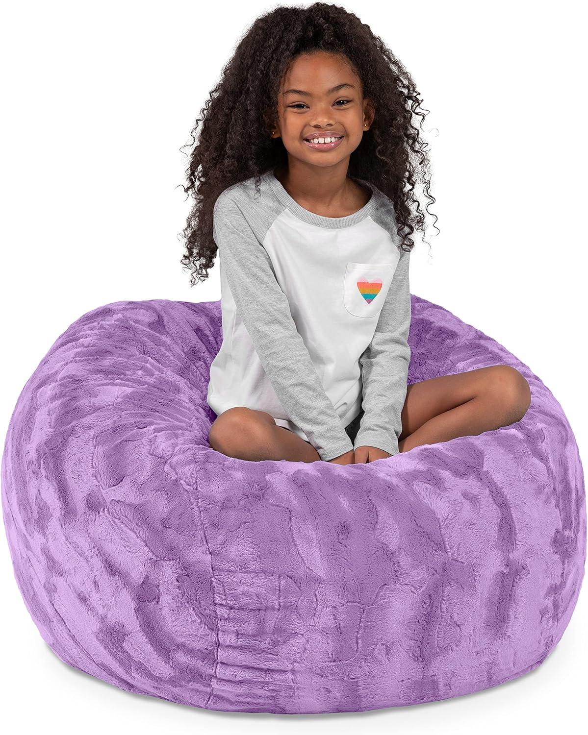 Saxx 3 Foot Kids Bean Bag Chair - Plush Faux Fur - Fun Colors