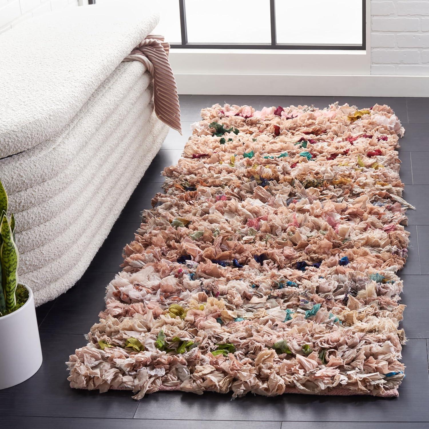 SAFAVIEH Rio Dallas Geometric Polyester Shag Runner Rug, Blush, 2'3" x 6'