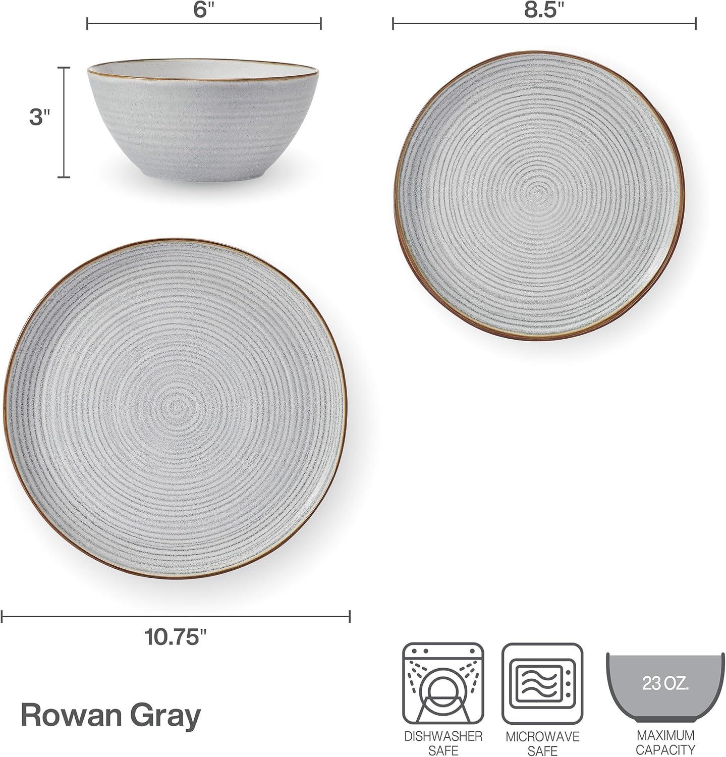 Rowan Gray and Tan Ceramic 12-Piece Dinnerware Set, Service for 4