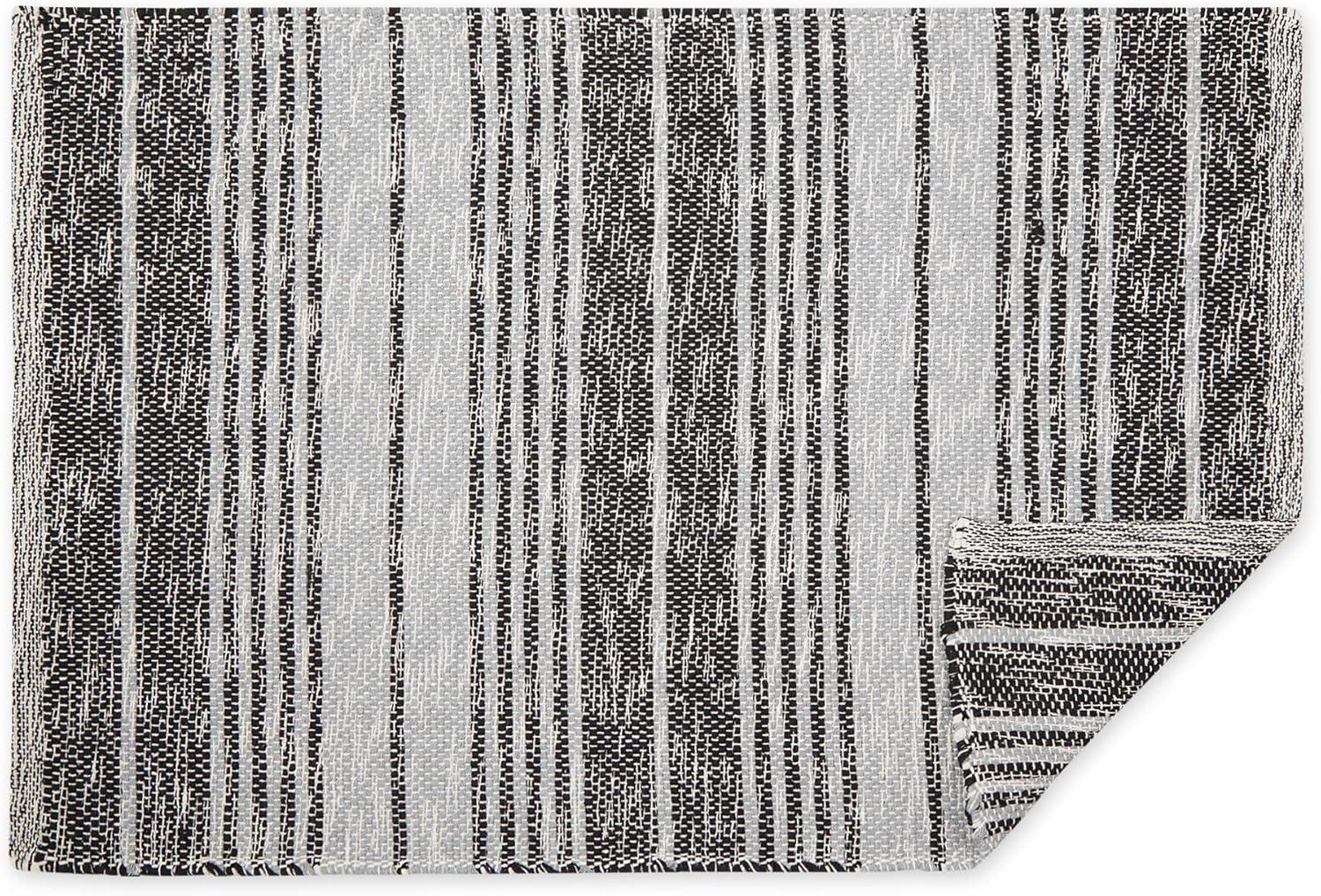 Variegated Black Stripe Handwoven Recycled Yarn Rug 2x3 Ft