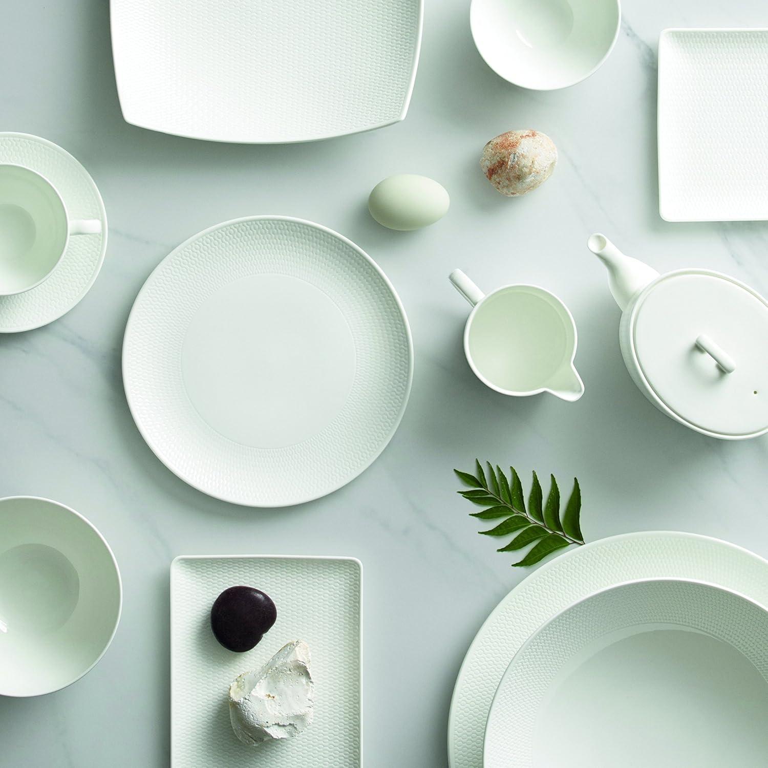 White Ceramic Round Geometric Embossed Serving Platter