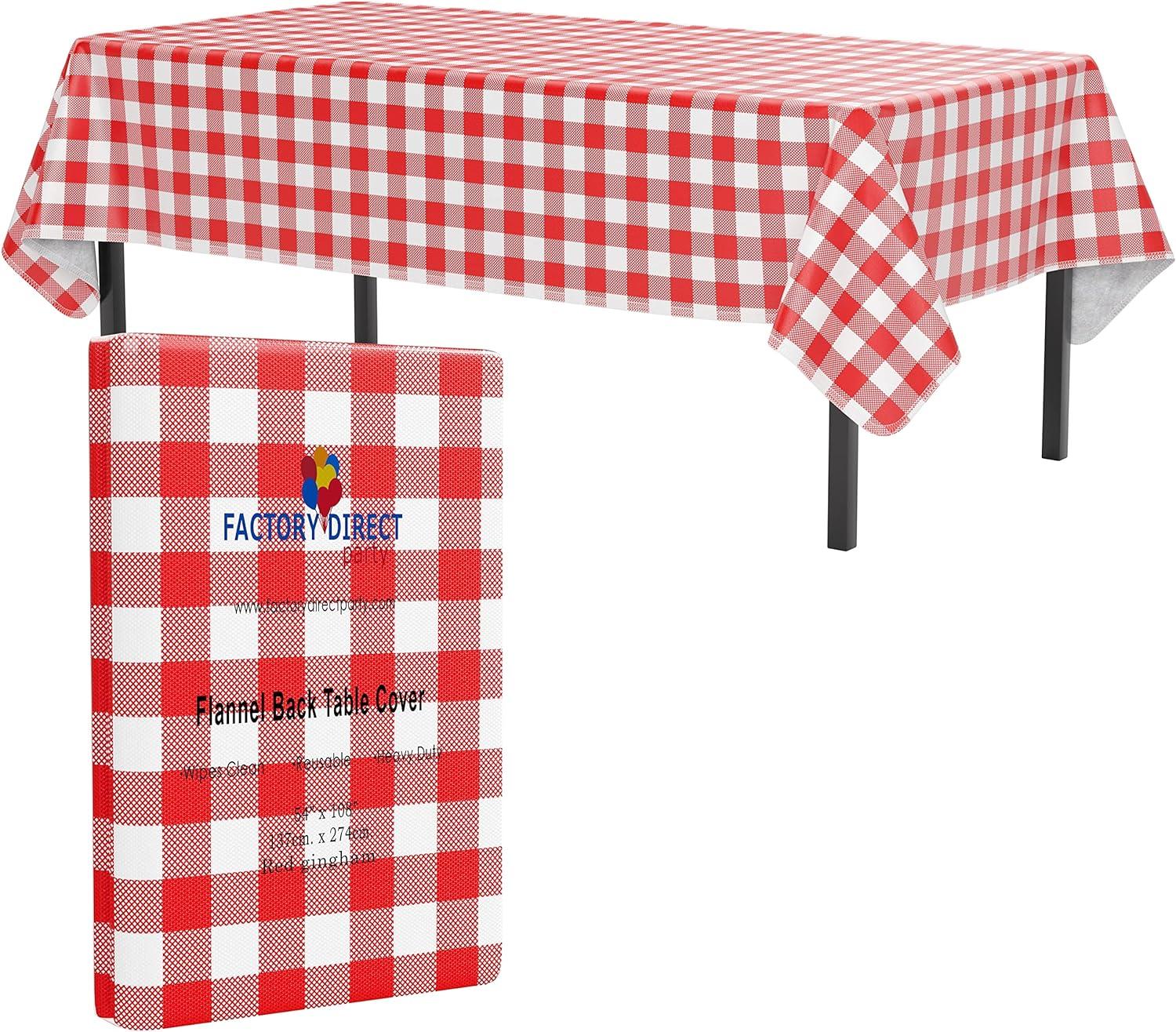 Red Gingham Rectangular Vinyl Tablecloth with Flannel Backing, 54 x 108 inch