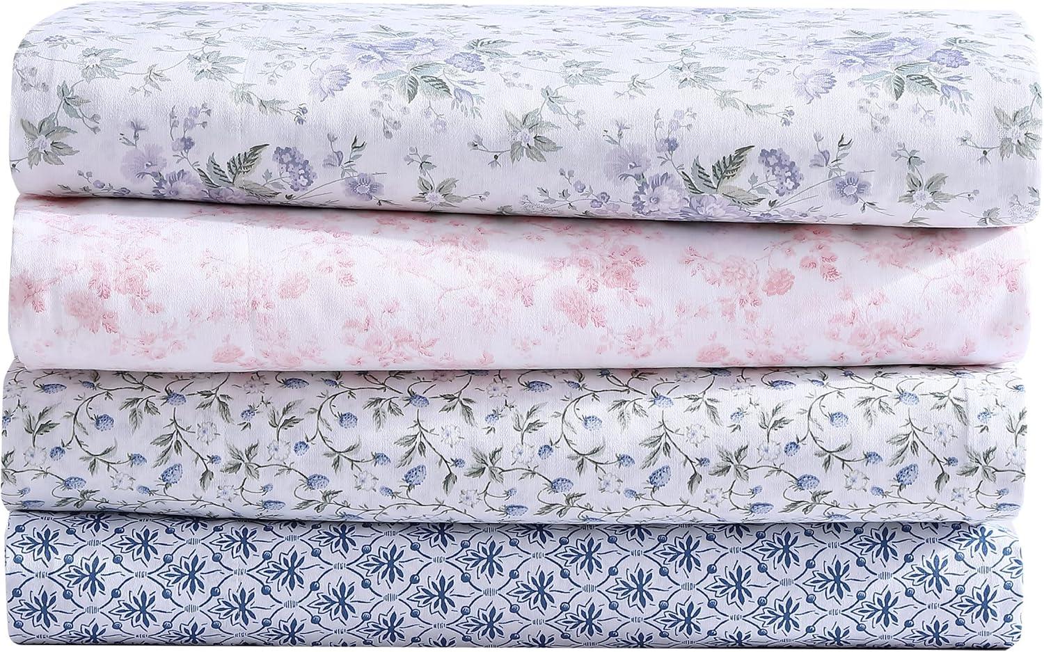 Queen Blue Floral Cotton Sateen Sheet Set