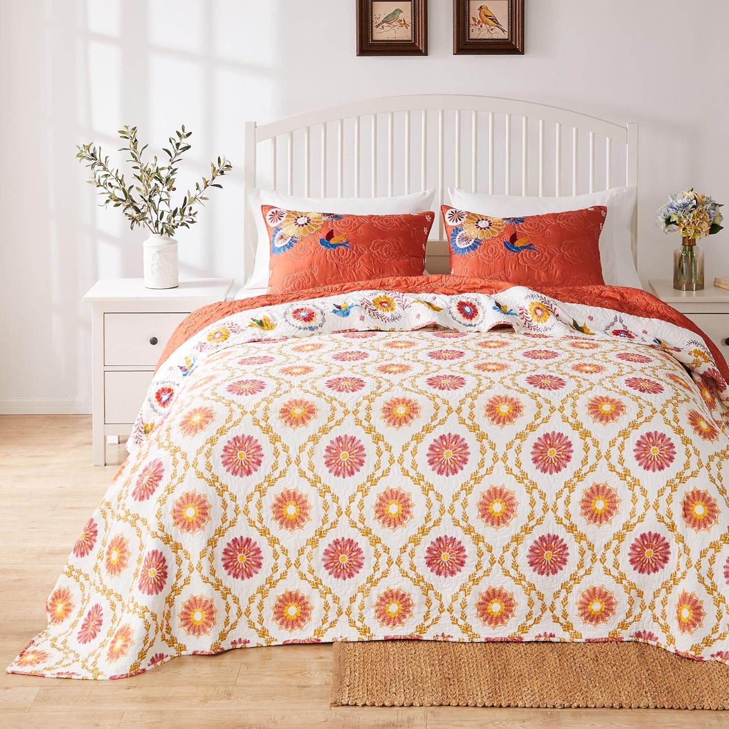 Topanga King Reversible Cotton Blend Folk Art Bedspread Set