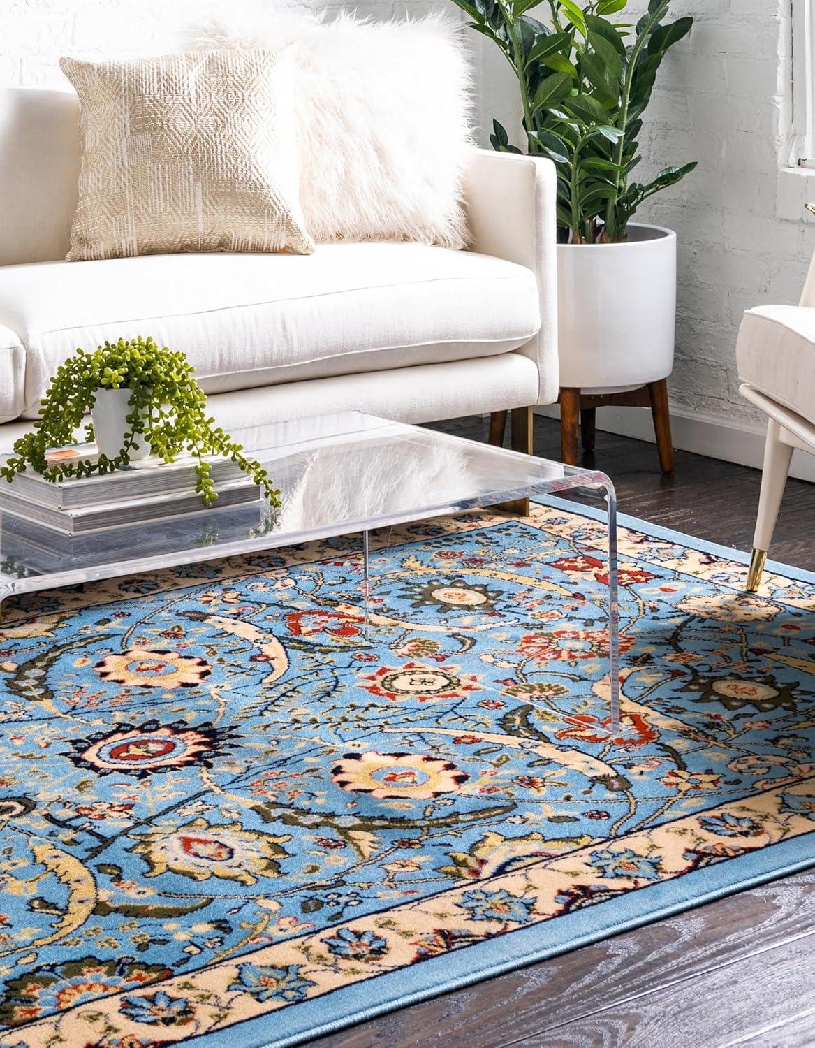 Unique Loom Cape Cod Espahan Rug Blue/Black 5' 3" x 8' Rectangle Floral Traditional Perfect For Living Room Bed Room Dining Room Office