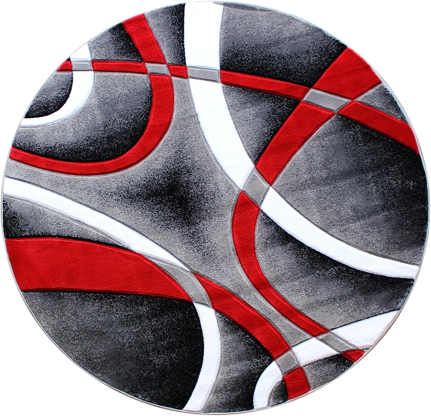 Flash Furniture Atlan Collection Abstract Area Rug - High Pile Red Olefin Rug - 4' x 4' Round Area Rug - Jute Backing - Hallway, Entryway, Bedroom