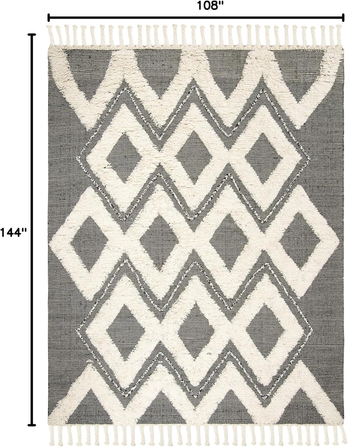 SAFAVIEH Kenya Jannine Geometric Diamonds Fringe Area Rug, Black/Ivory, 9' x 12'