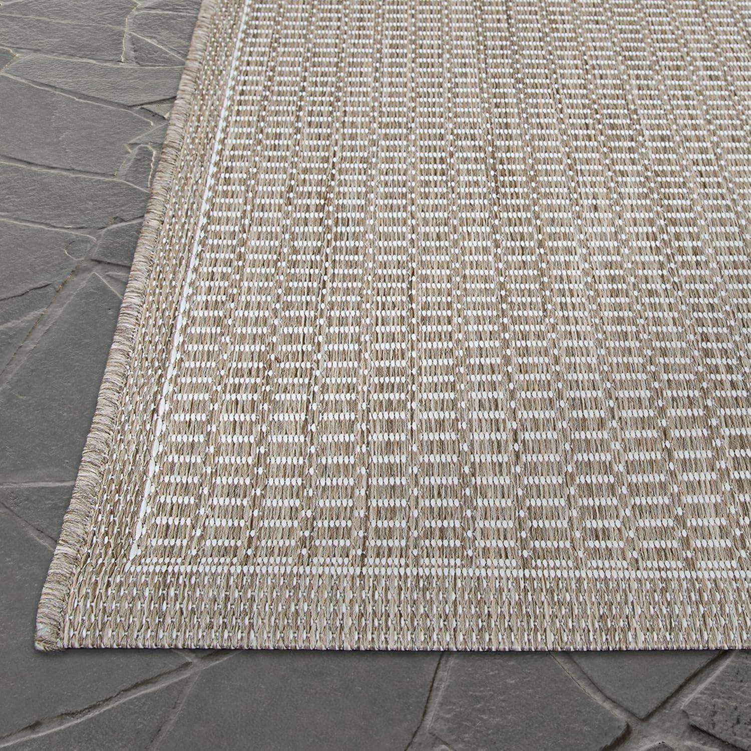 Couristan Recife Saddle Stitch Indoor /Outdoor Area Rug, Champagne- Taupe, 8'6" Square