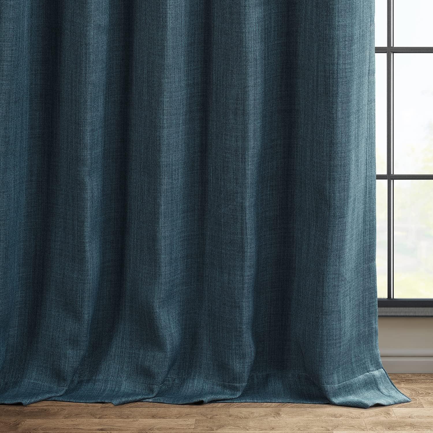 Story Blue Faux Linen Room Darkening Curtains 84 Inches