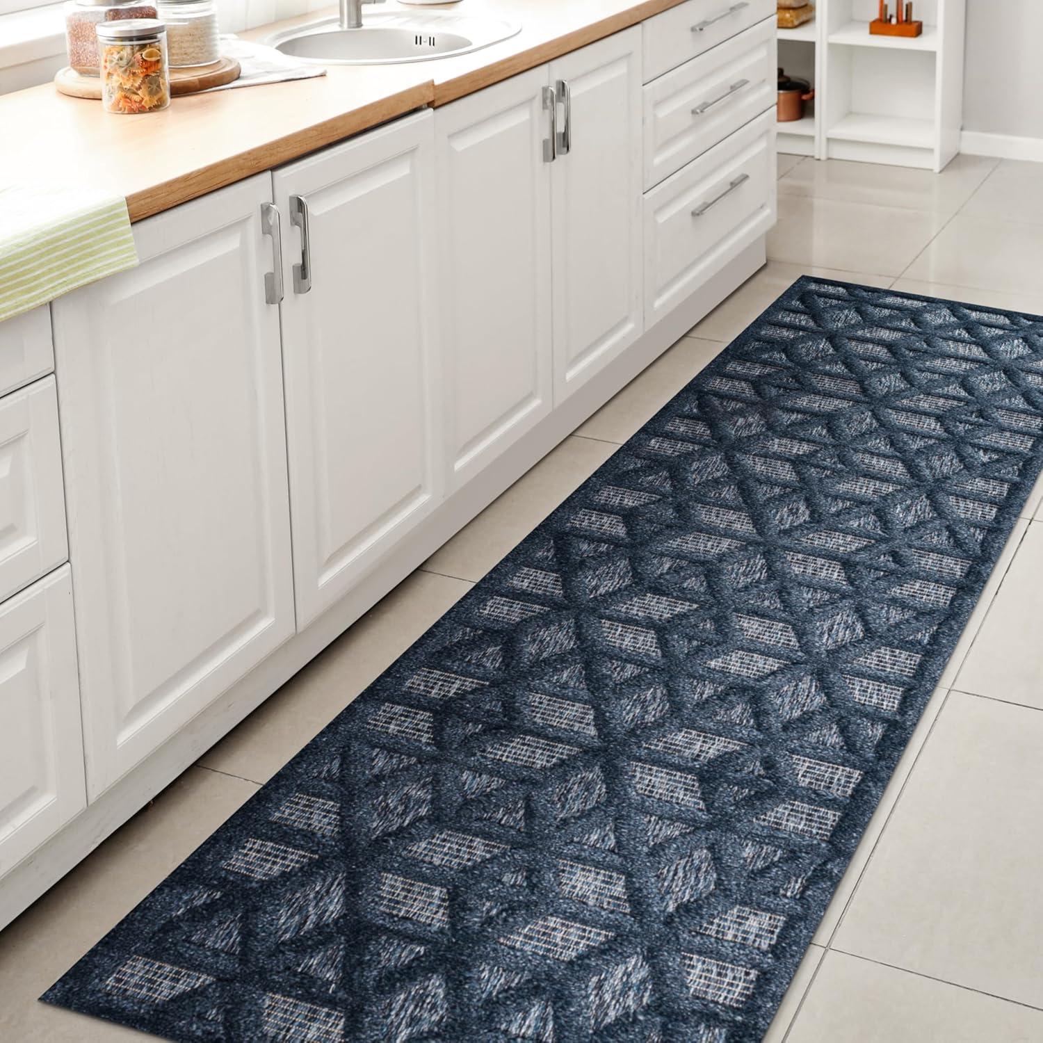 8'x10' Talaia Neutral Geometric Indoor/Outdoor Area Rug, Navy - JONATHAN Y