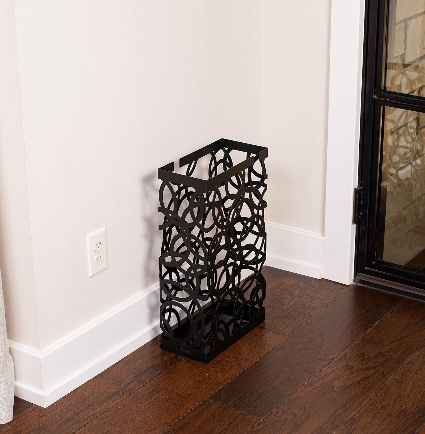 BIRDROCK HOME Decorative Umbrella Stand with Removable Water Tray - Large Metal Umbrella Rack and Cane Walking Stick Organizer for Entryway - Umbrella Holder for Indoor & Outdoor - Black, Circle