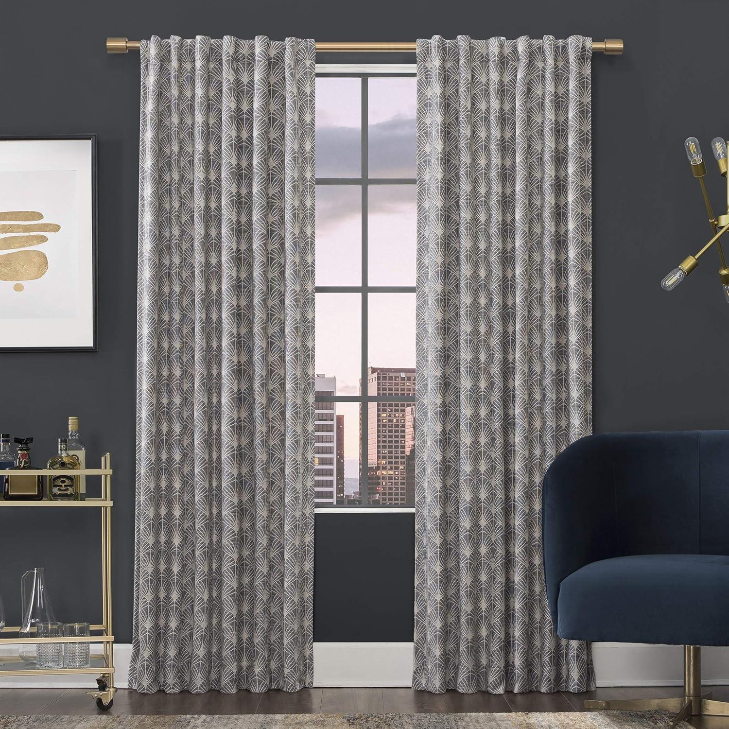 Navy Art Deco Blackout Polyester Curtain Panel with Rod Pocket