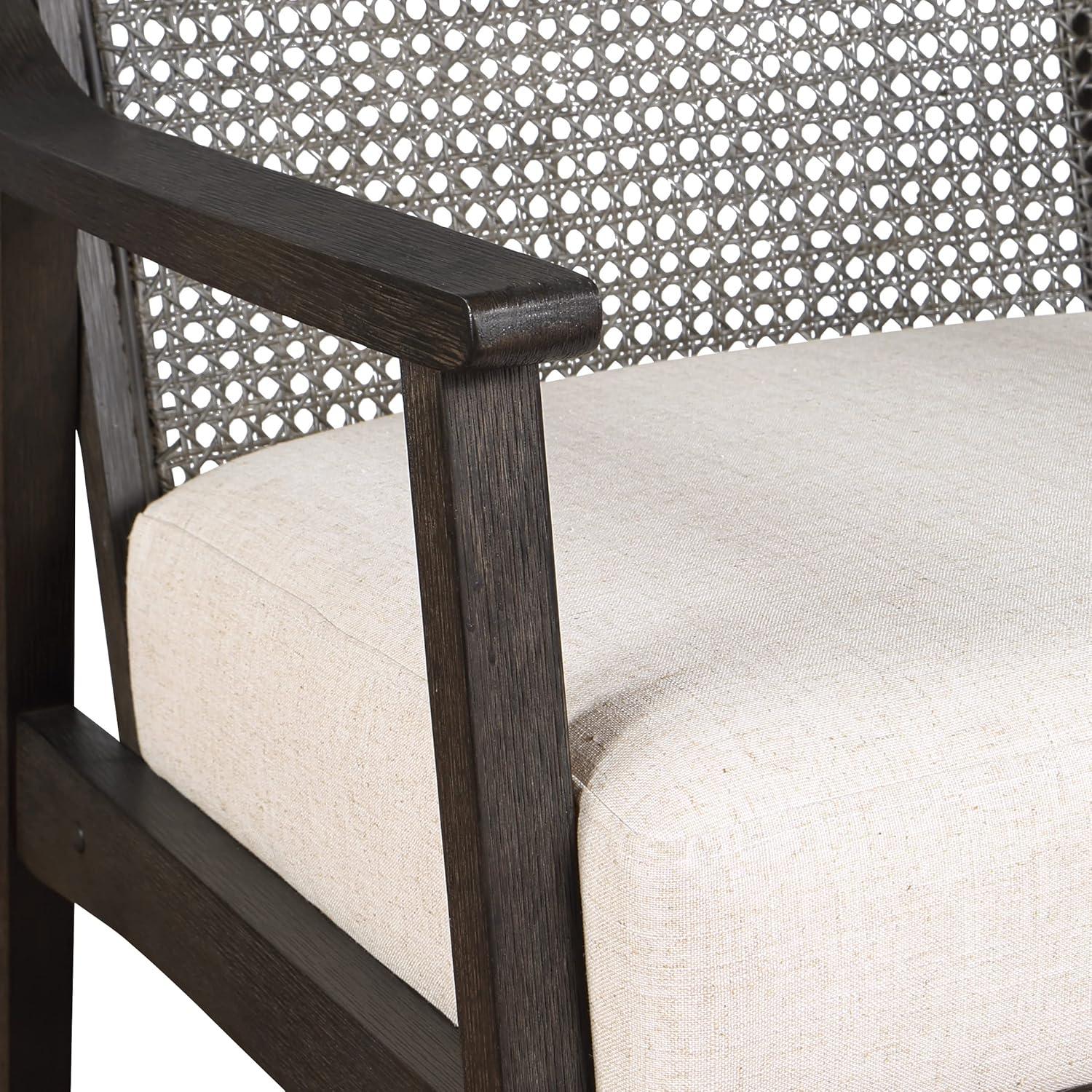 Lantana Arm Chair Linen - OSP Home Furnishings: Woven Cane Back, Polyester Cushion, Rustic Gray Finish