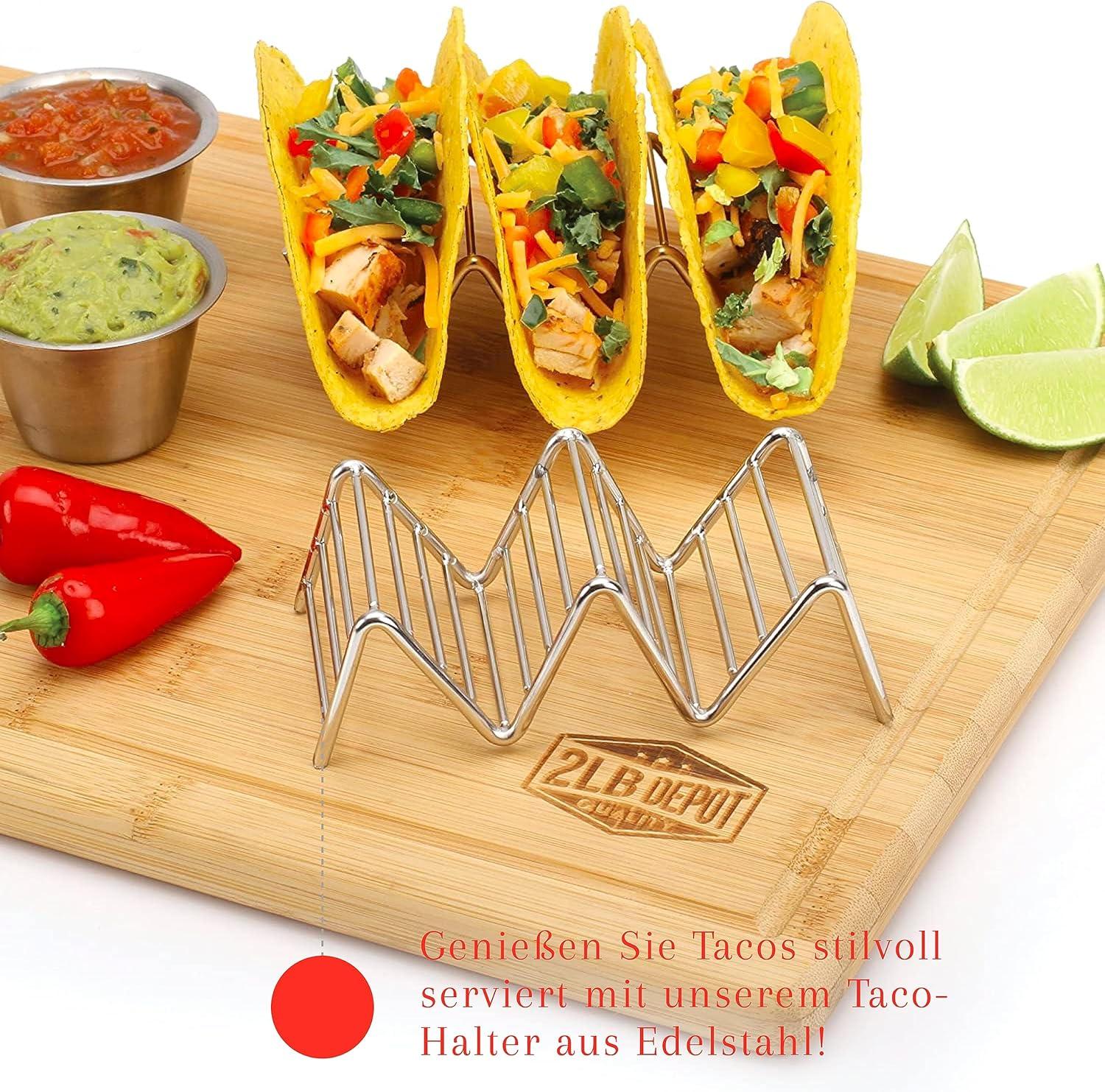 2 Lb Depot Premium Stainless Steel Stackable Taco Holders - Holds 2-5 Hard or Soft Tacos, Five Styles Available - Set of 2