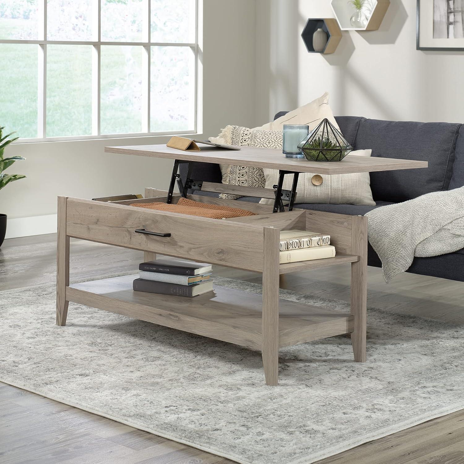 Laurel Oak Lift-Top Coffee Table with Storage and Metal Handle