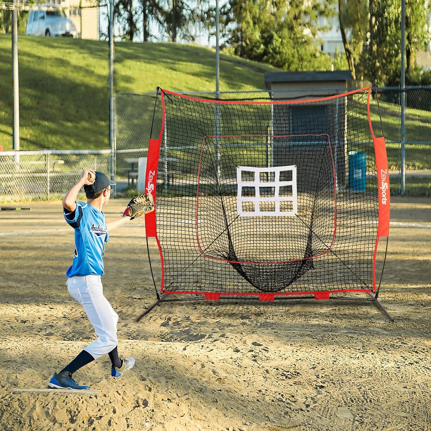 Zeny 7' x 7' Baseball Softball Practice Net Hitting Pitching Training Net w/Strike Zone,Bow Frame & Carry Bag