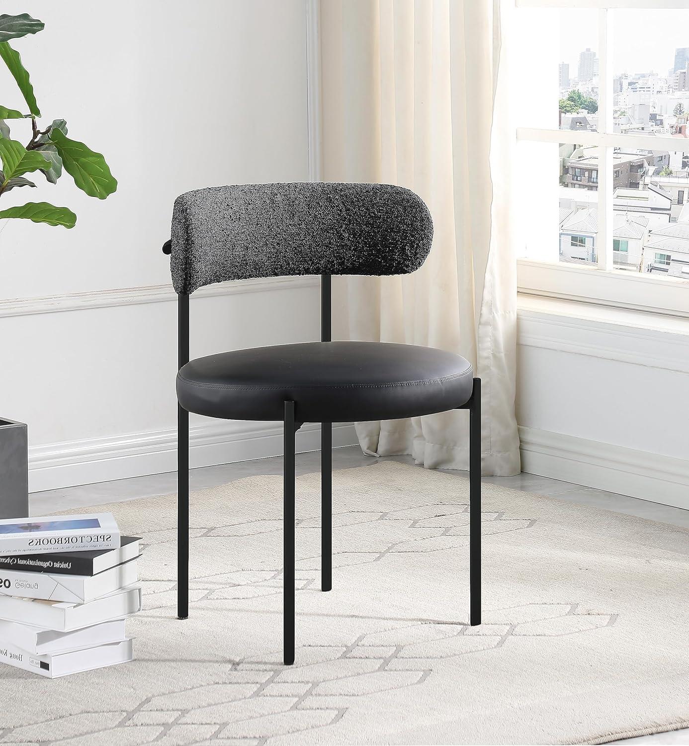 Meridian Furniture 887Black-C Beacon Collection Modern | Contemporary Upholstered Dining Chair, Rich Black Boucle Fabric, Brushed Brass Finish Iron Frame, 22" W x 21" D x 30" H, Black, Set of 2