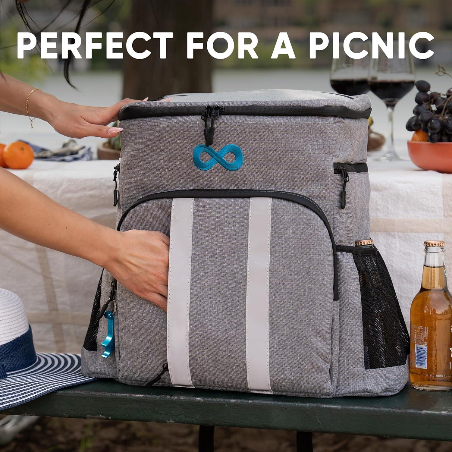 Everlasting Comfort Insulated Cooler Backpack Leak Proof Thermal Bag Picnic Backpack, Gray