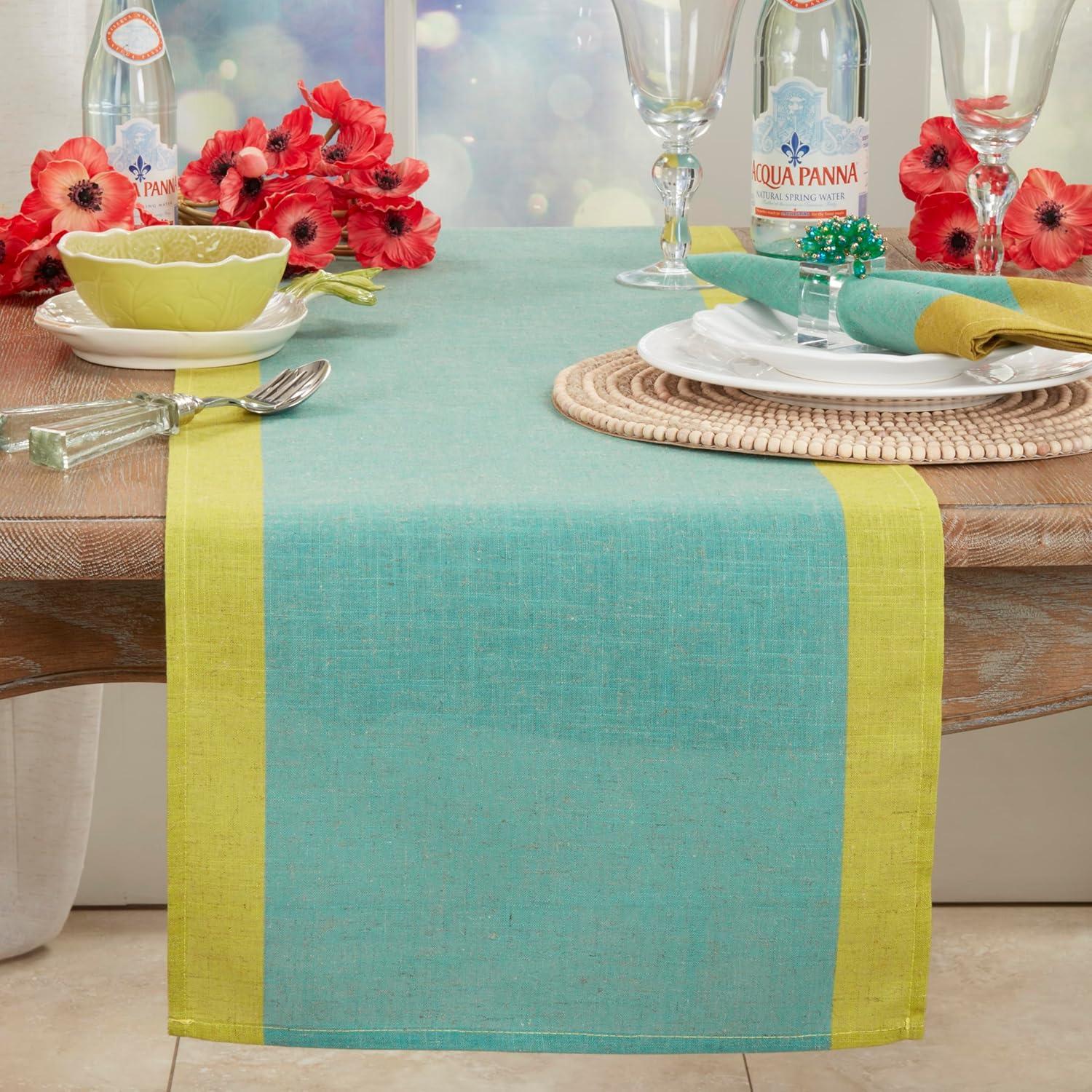 Turquoise and Yellow Polyester Rectangle Table Runner