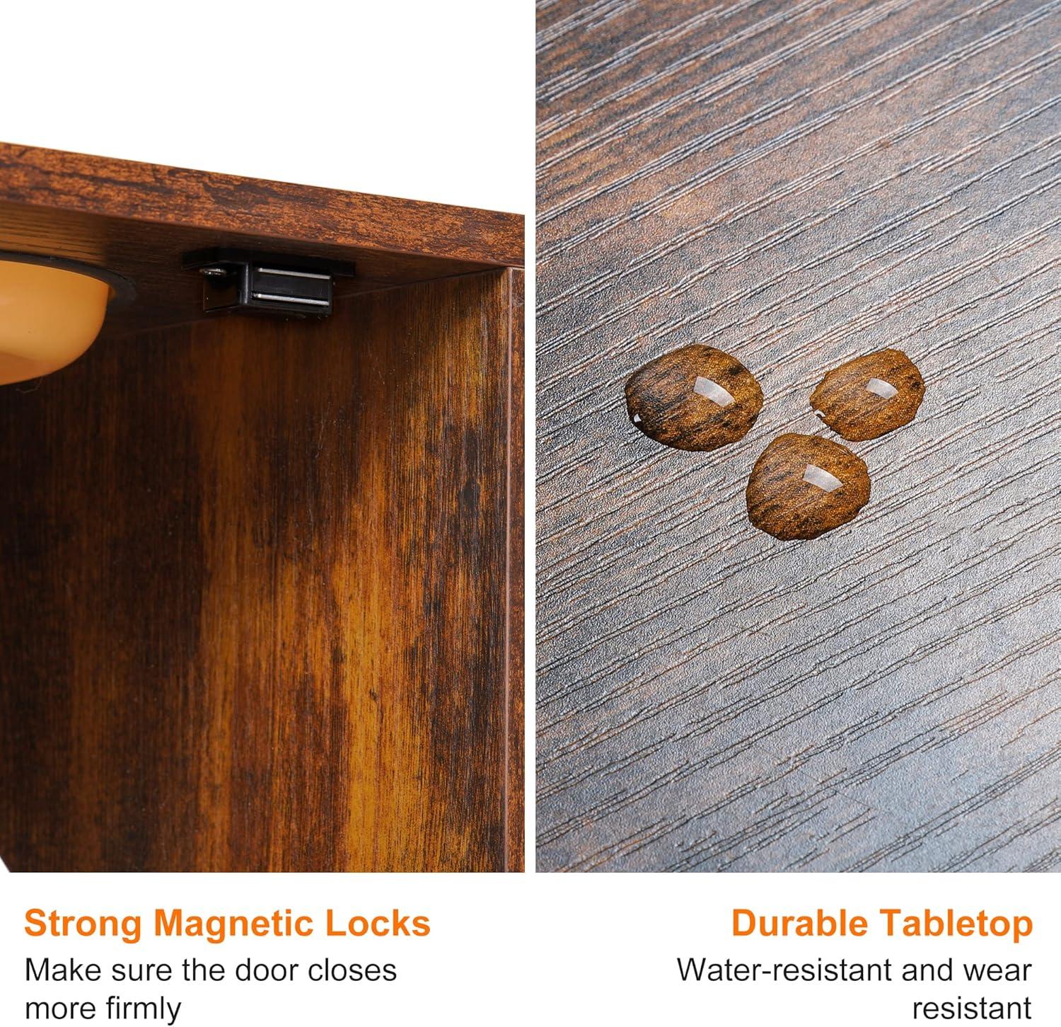 Wood Litter Box Enclosure with Food Station, All-in-one Indoor Cat Furniture with Large Platform and Condo