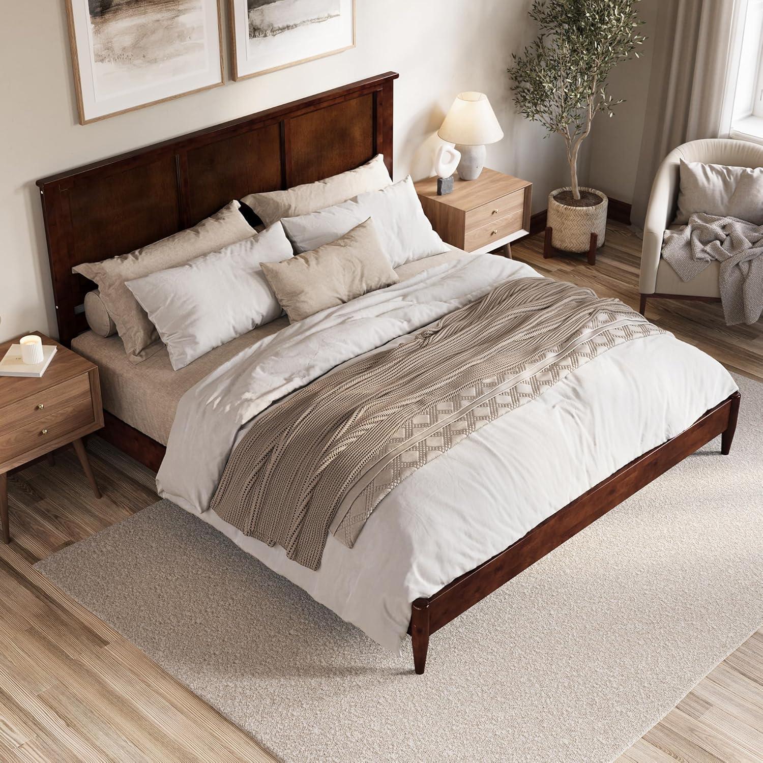 AFI Charlotte King Solid Wood Low Profile Platform Bed, Walnut