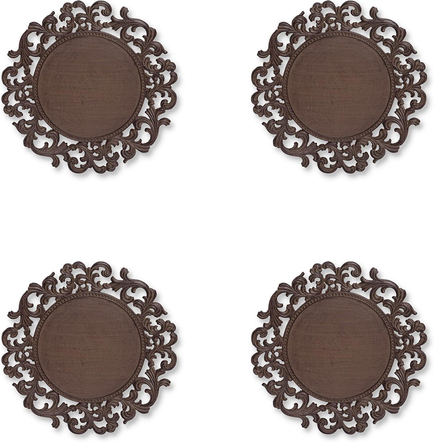 Handcrafted Acanthus Leaf Brown Ceramic Charger Plates, Set of 4