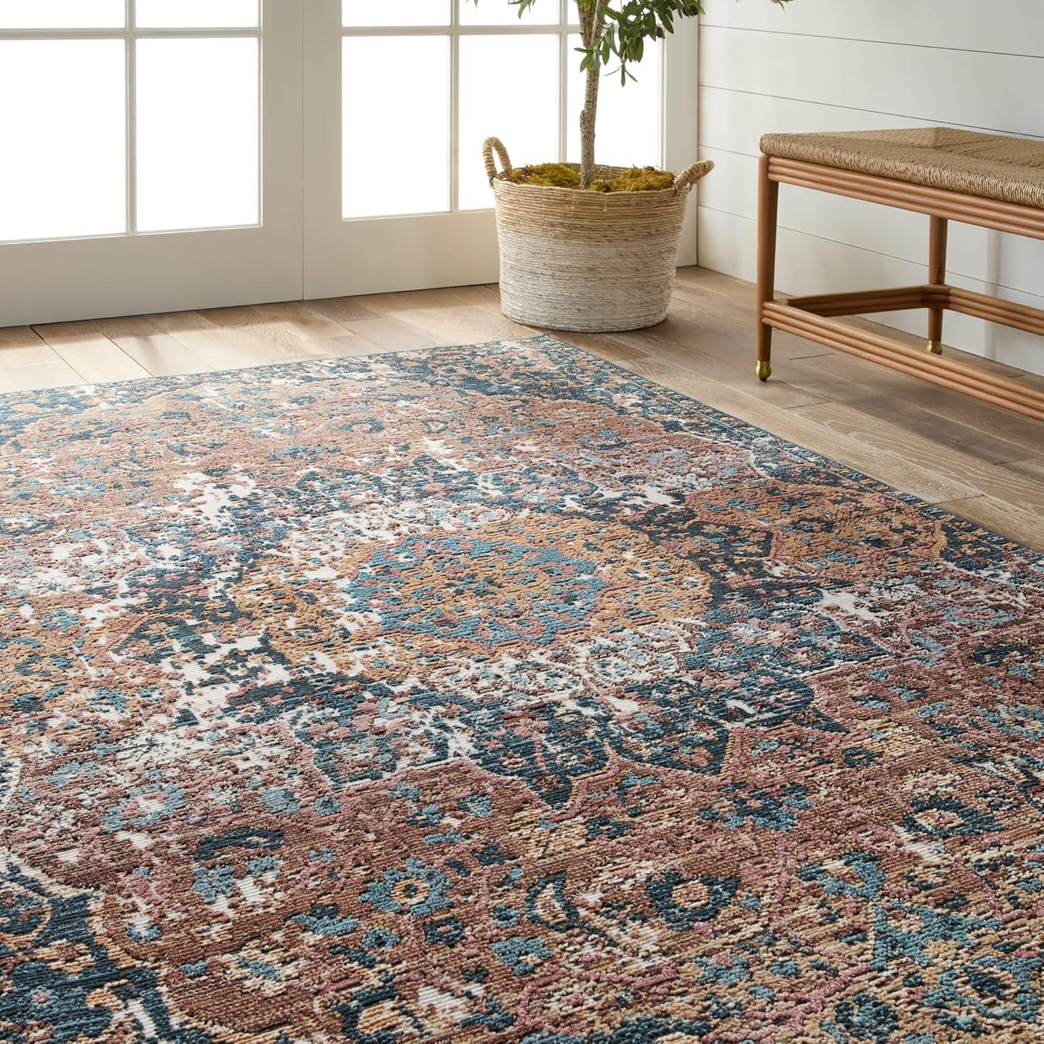 Akela Dark Blue and Multicolor Medallion Runner Rug