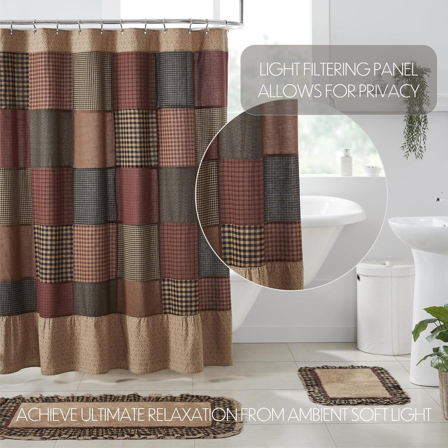 VHC Brands Maisie Patchwork Shower Curtain, Tan, 72x72