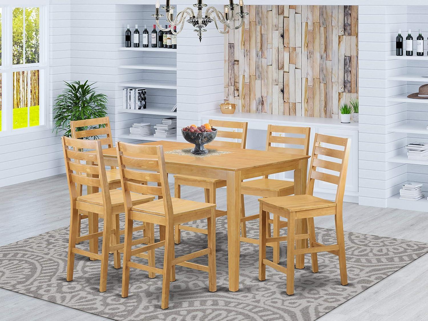 Capri Oak Finish 7-Piece Counter Height Dining Set with Mid Back Chairs