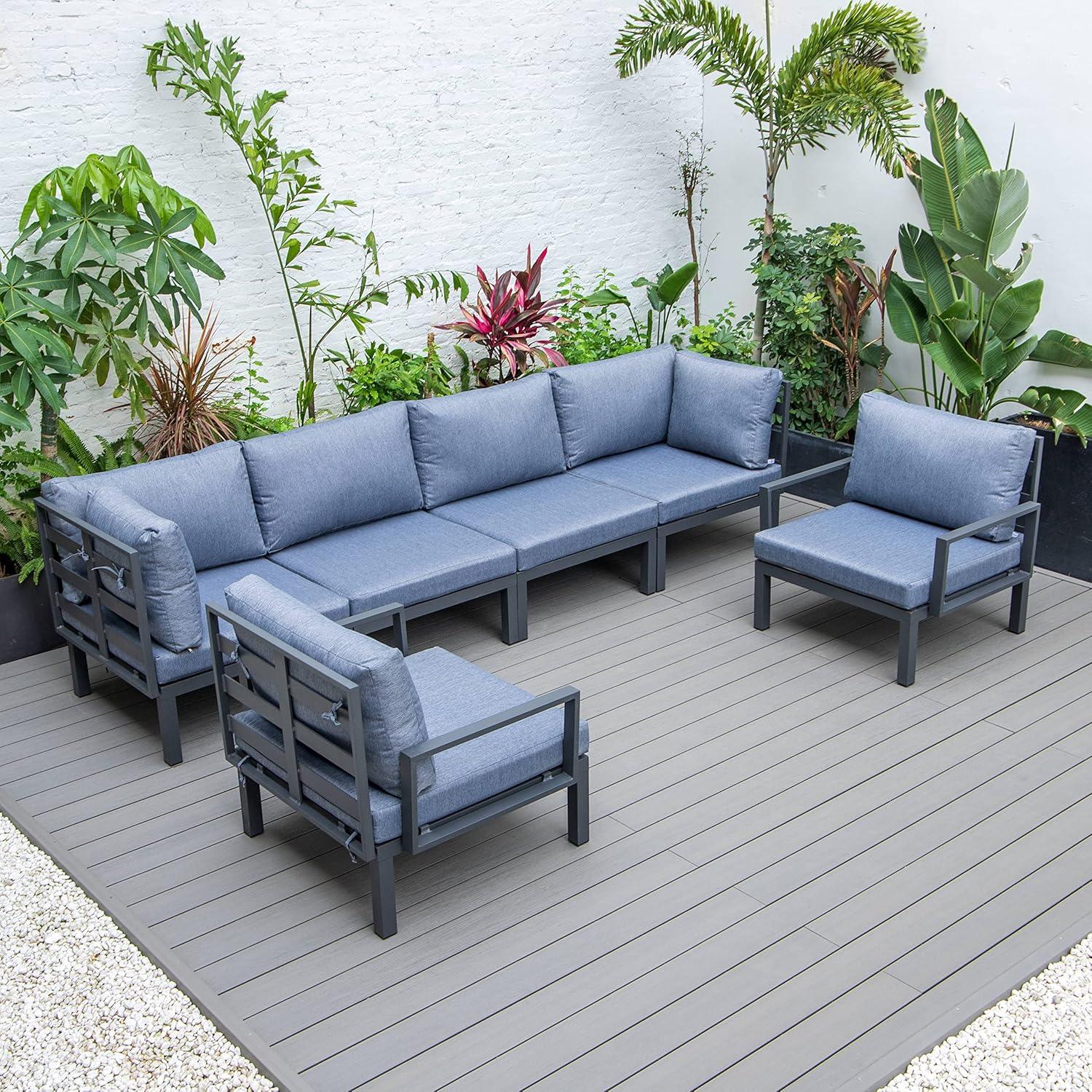 LeisureMod Hamilton 6-Piece Aluminum Patio Conversation Set With Cushions