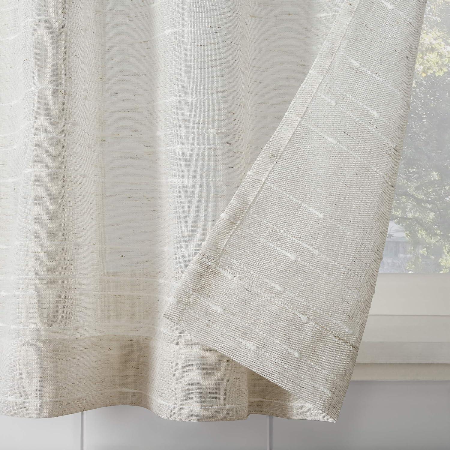 Clean Window Clean Window Aya Textured Slub Stripe Linen Blend Sheer Rod Pocket Kitchen Curtain Valance