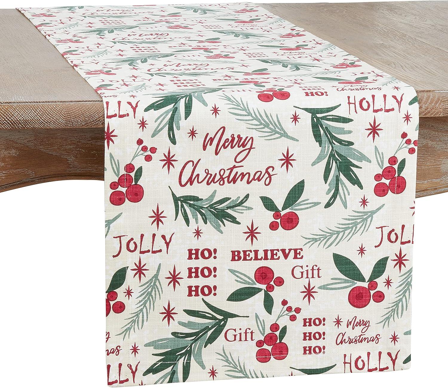 Saro Lifestyle Holly Christmas Design Table Runner