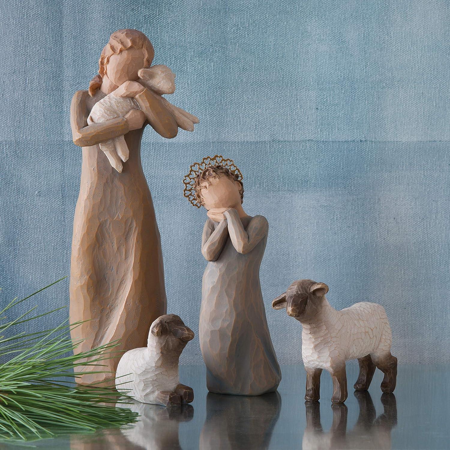 Hand-Painted Resin Peaceful Embrace Figurine with Lamb