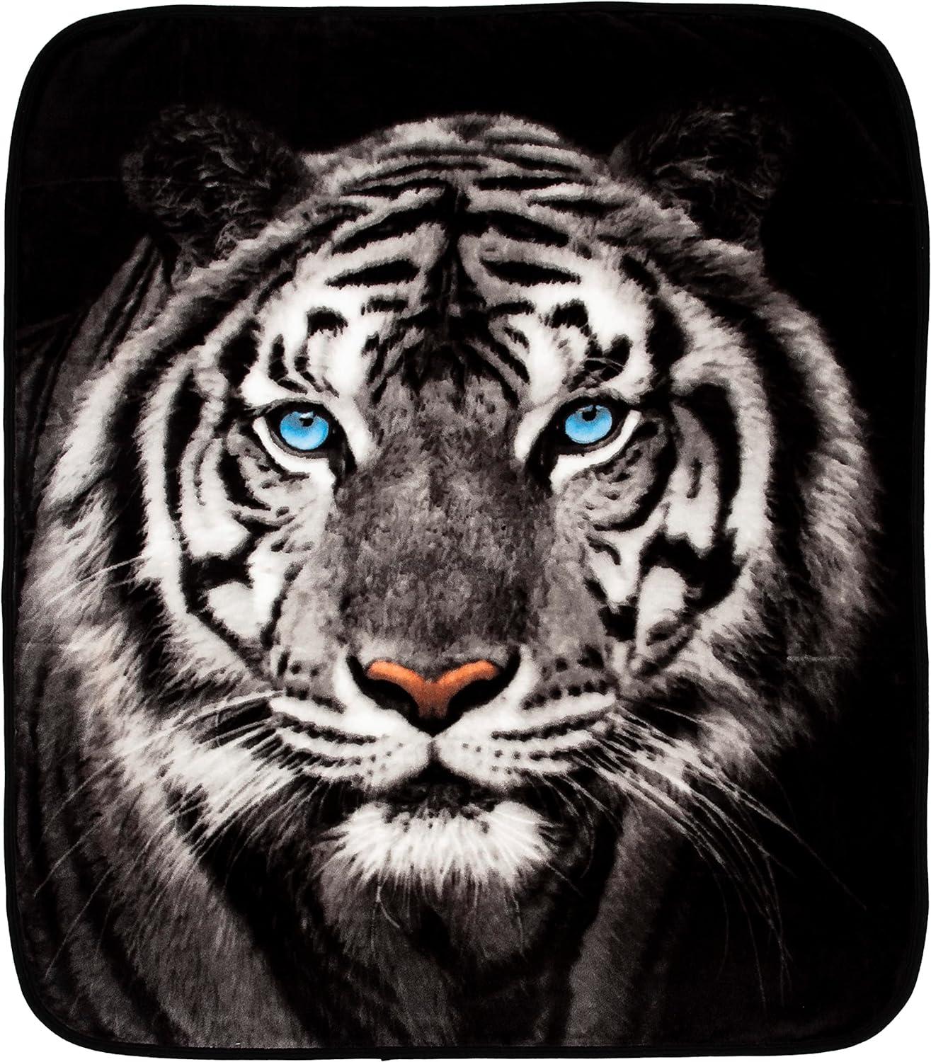 White Tiger Stare Raschel Throw Blanket, 50 x 60 inches