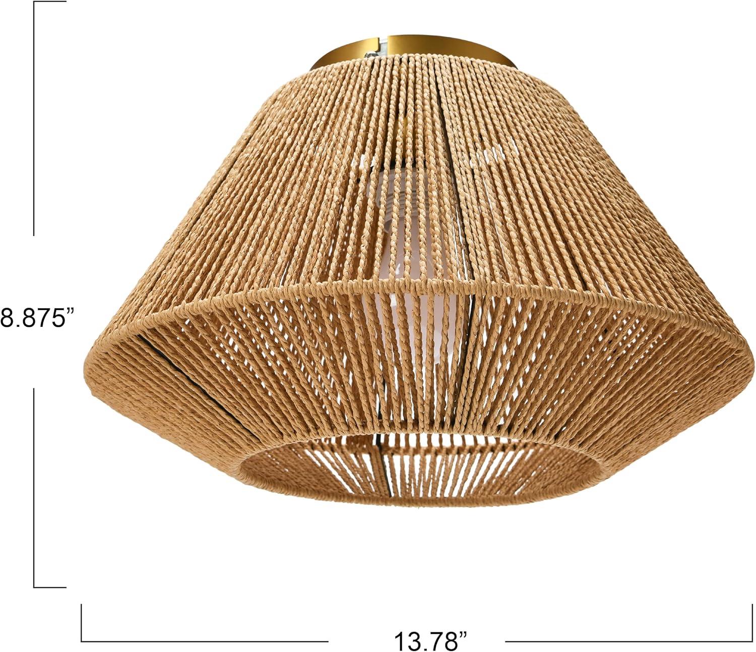 Storied Home Coastal Ceiling Lamp with Shade Natural Paper Rope and Iron Base: Flush Mount, ETL & UL Listed