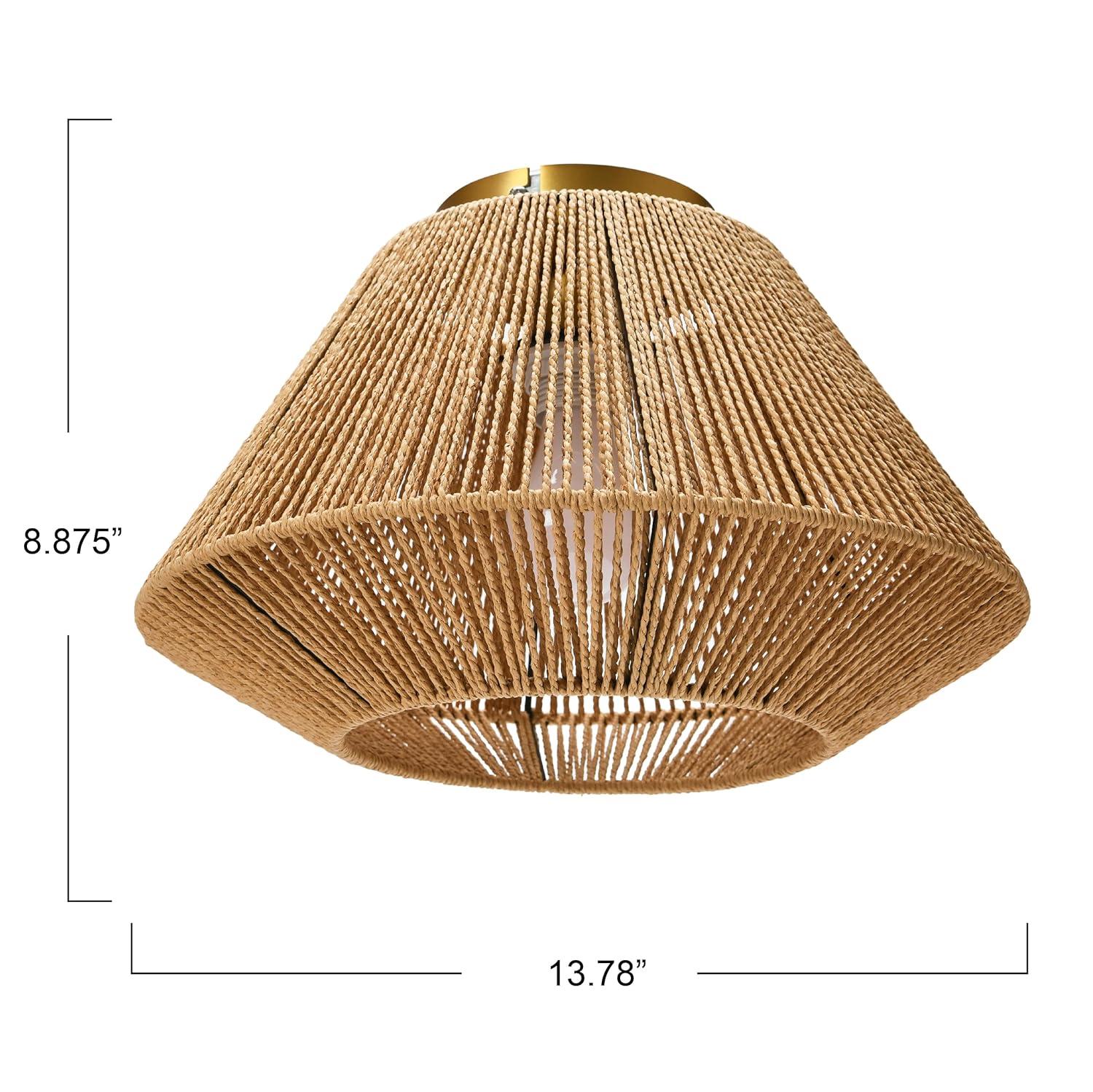 Storied Home Coastal Ceiling Lamp with Shade Natural Paper Rope and Iron Base: Flush Mount, ETL & UL Listed