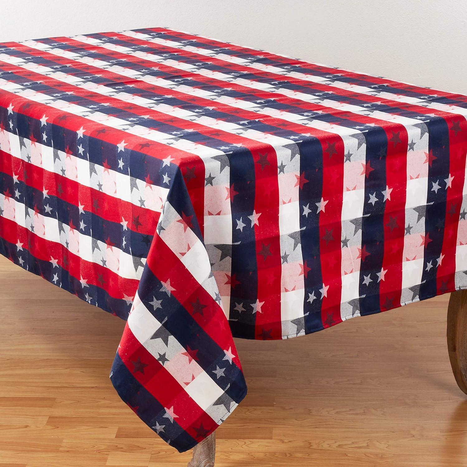 Saro Lifestyle Cotton Blend Tablecloth With Checkered And Stars Design, Multi, 70" x 120"