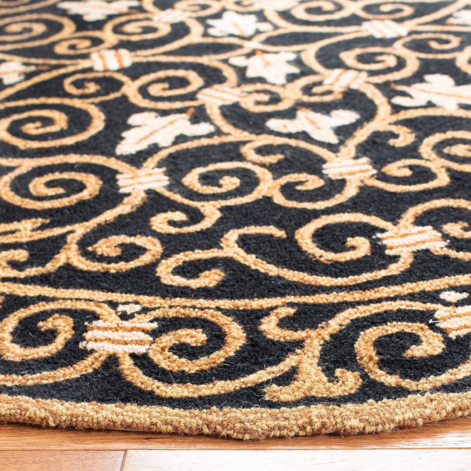 SAFAVIEH Chelsea Aragon Geometric Borders Wool Area Rug, Ivory/Dark Blue, 3' x 3' Round