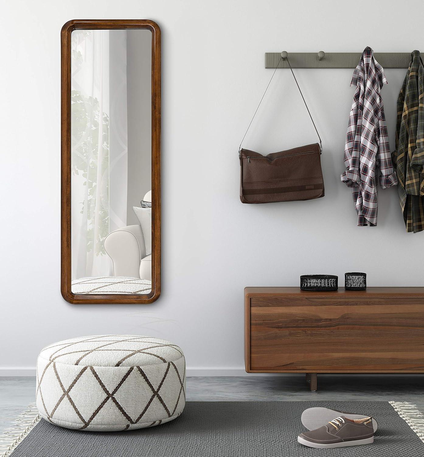 Walnut Brown Full Length Rectangular Wood Wall Mirror