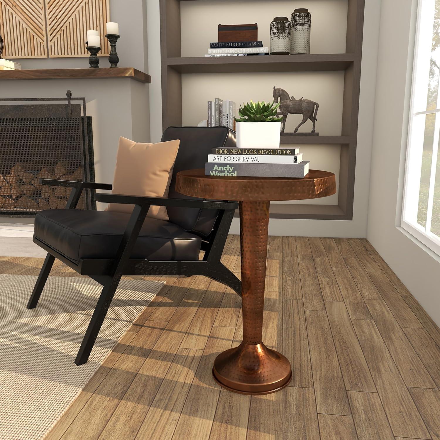 Metal Round Accent Table Tapered Pole Frame Copper - Olivia & May